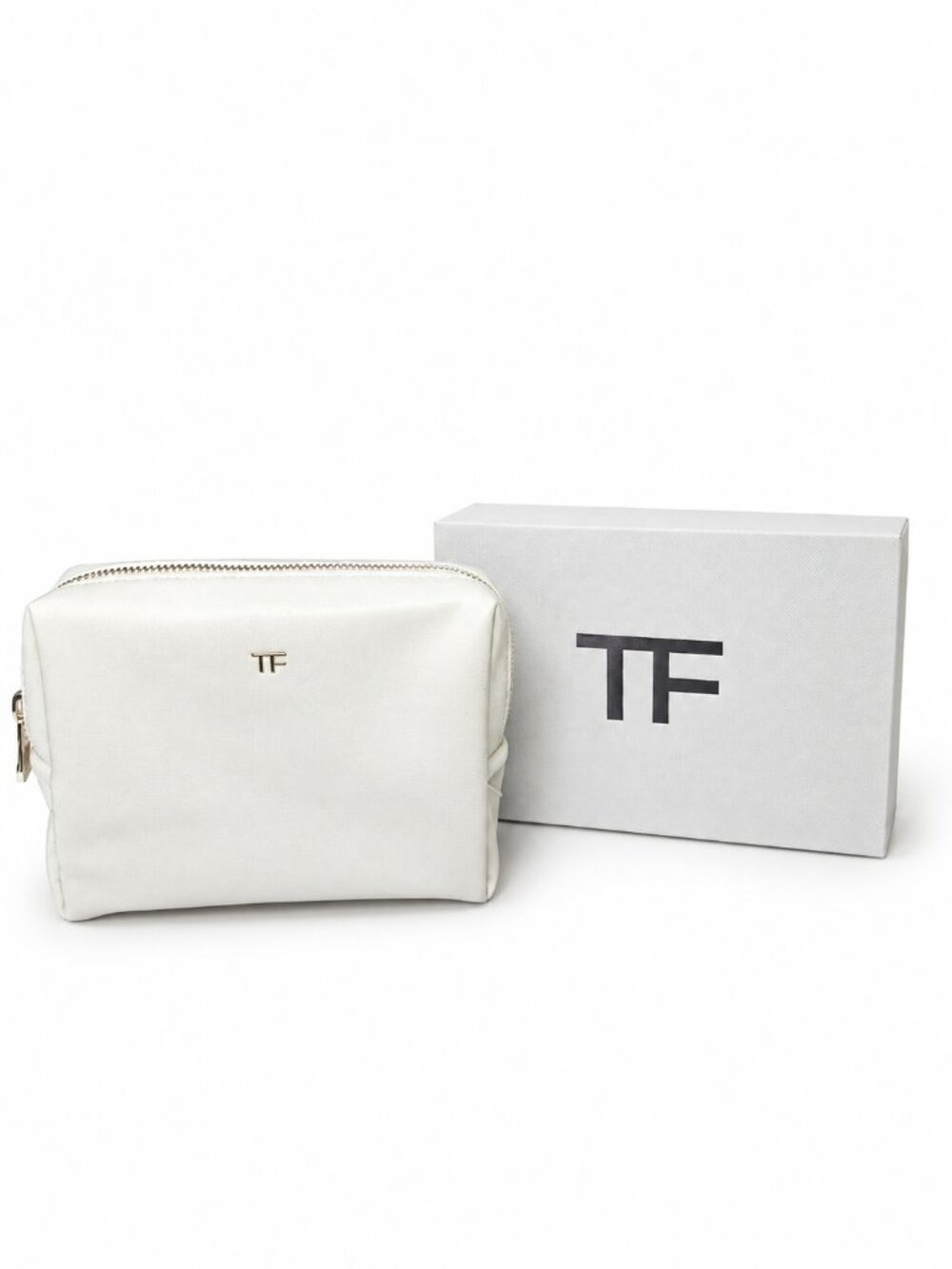 Tom Ford Beauty Off-White Leather Cosmetic Pouch Bag with Box 0927